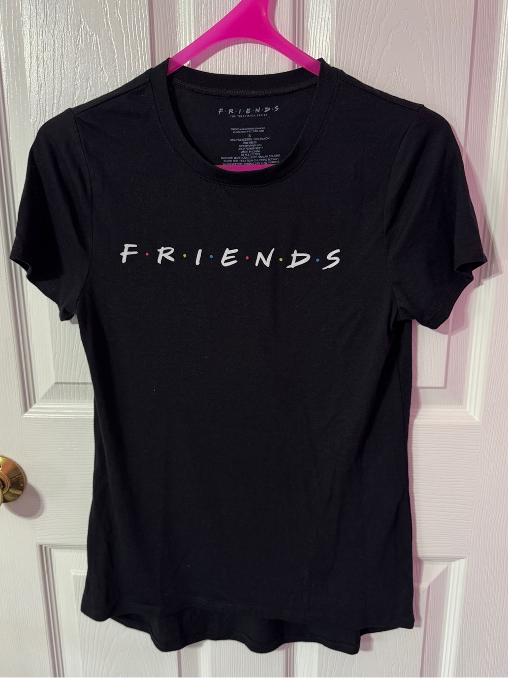 FRIENDS Black Tee with Multicolored Dot Logo - Women's